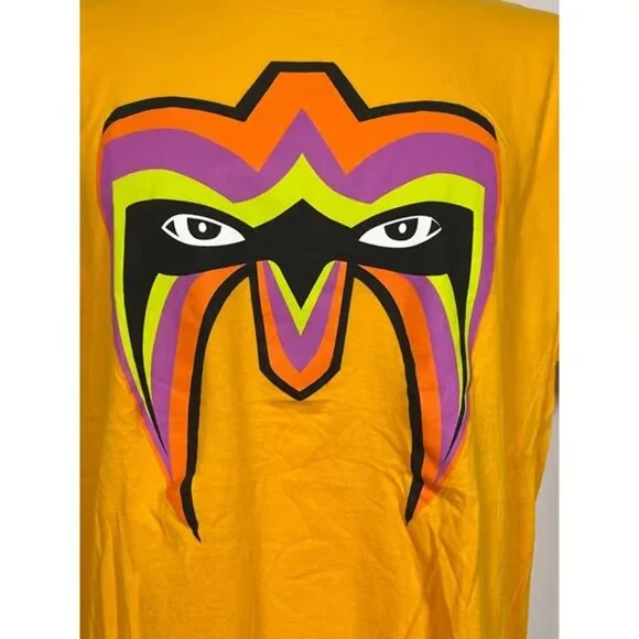 Ultimate Warrior WWE Legends Face Paint Mask Yellow T-Shirt Men's XL - Picture 2 of 5